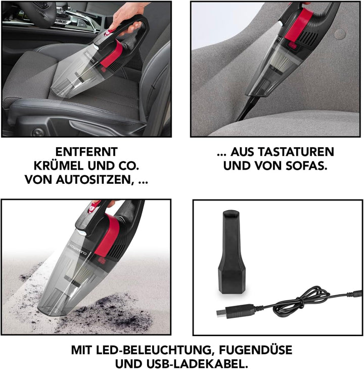CLEANmaxx Akku-Handstaubsauger | Kabelloser Staubsauger für den Innenraum | Ideal für die Auto-Reini