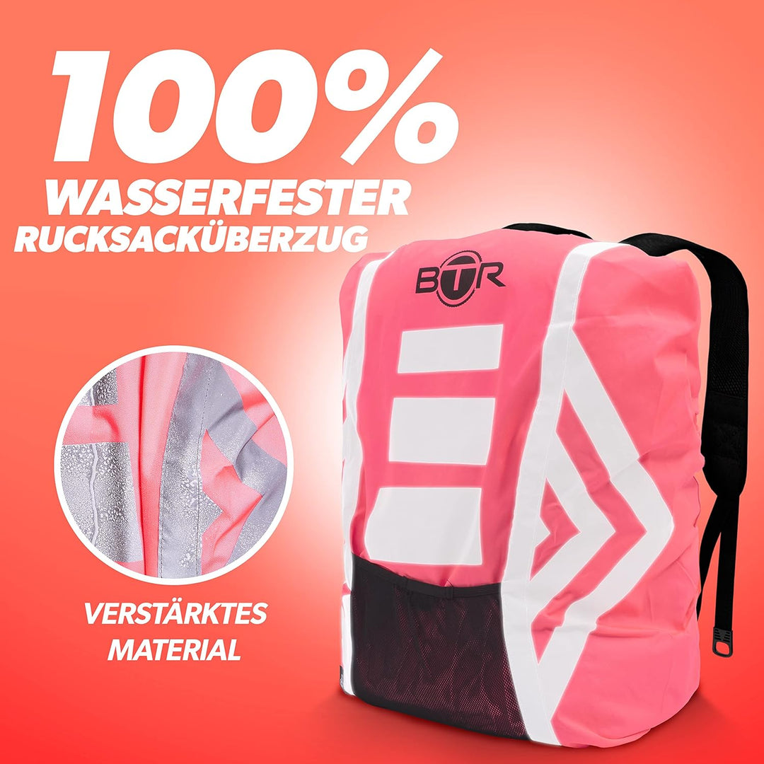 BTR Wasserfester Regenschutz für den Rucksack, Regenschutz für Schulranzen Rosa Grösse (57cm x 47cm)