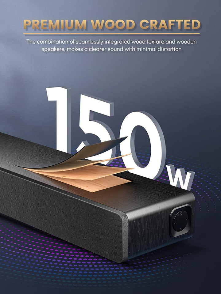 MEREDO Soundbar 2.1 Holz für TV Geräte 150W mit integriertem Subwoofer mit ARC Kable, Optisch, AUX,
