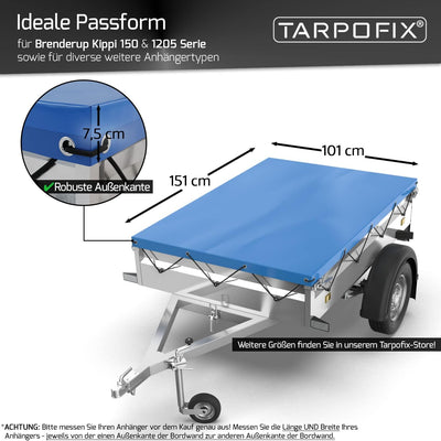 Tarpofix® Anhängerplane Flachplane 151x101x7,5 cm mit Gummiseil - randverstärkte Anhänger Abdeckplan