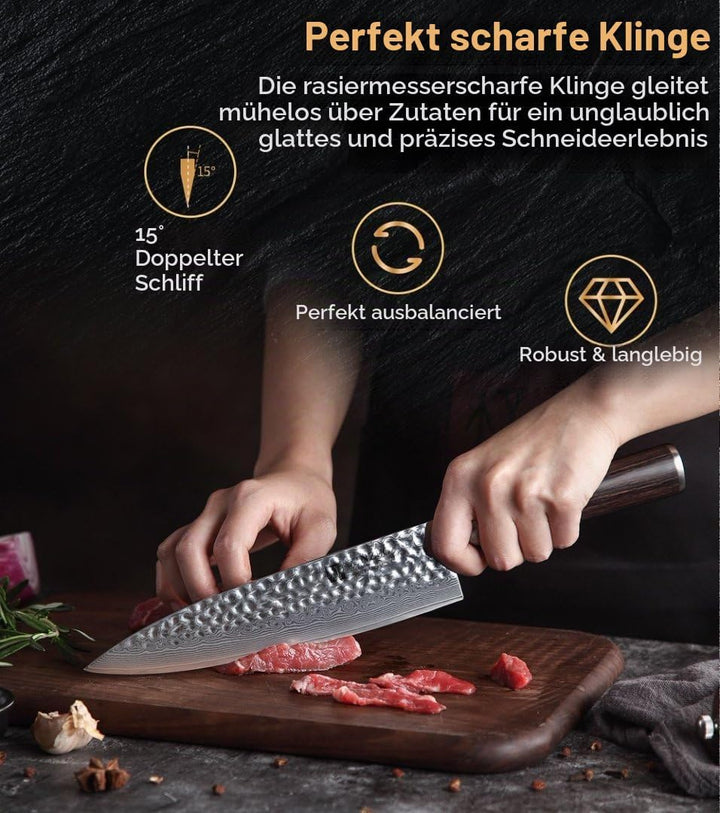 XINZUO 20.1cm Kochmesser,Scharf Profi Damaststahl Gyuto Multifunktions Chefmesser Küchenmesser mit E
