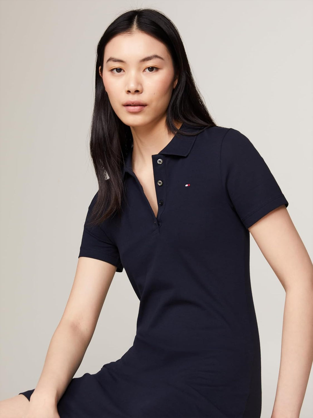 Tommy Hilfiger Damen Polokleid 1985 Slim Pique Polo Dress Ss Slim Fit L Blau (Desert Sky), L Blau (D