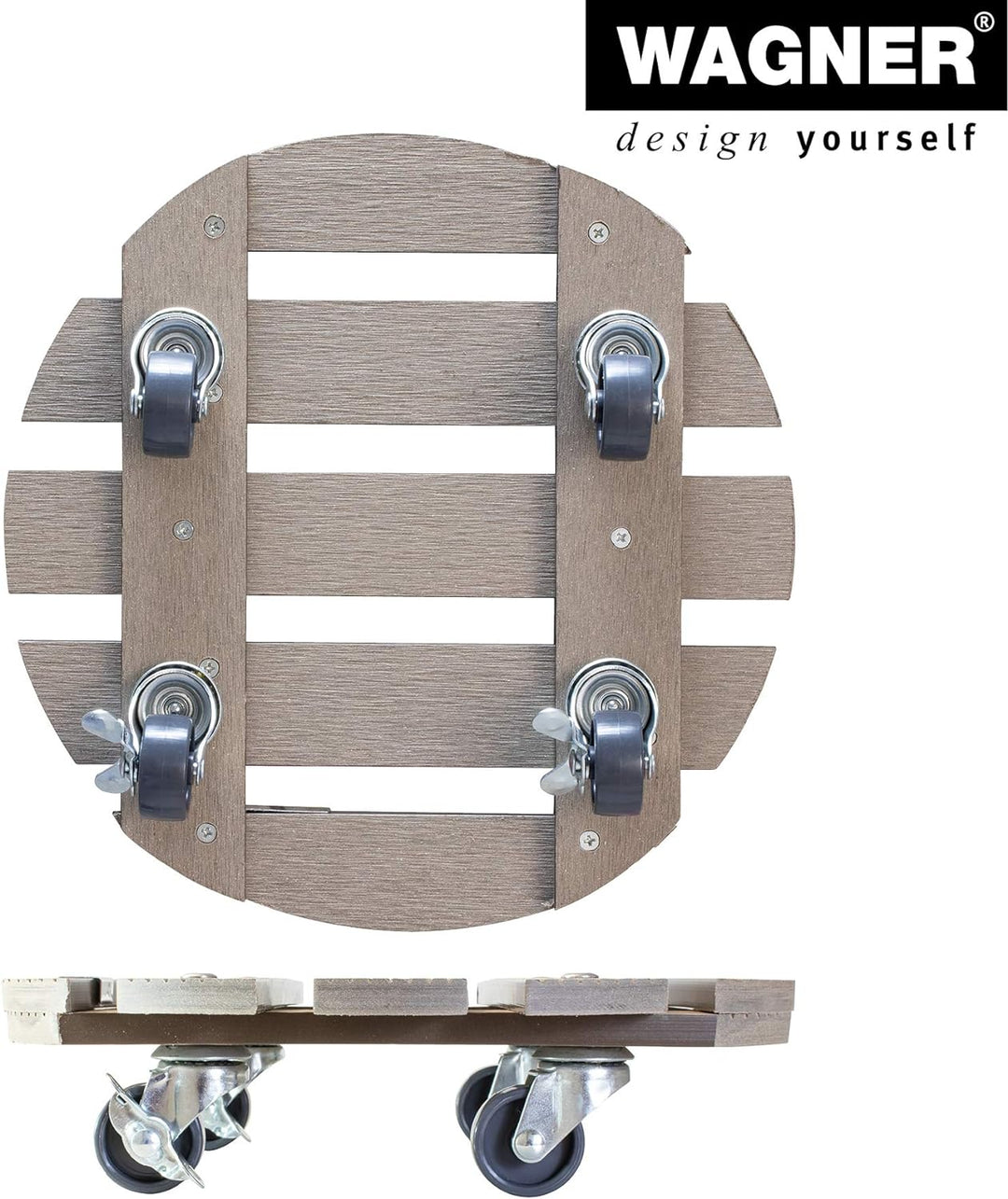 Wagner Pflanzenroller WPC Ø 29 x 7,5 cm I Blumenroller für Aussenbereich + Innenbereich I Kübelrolle