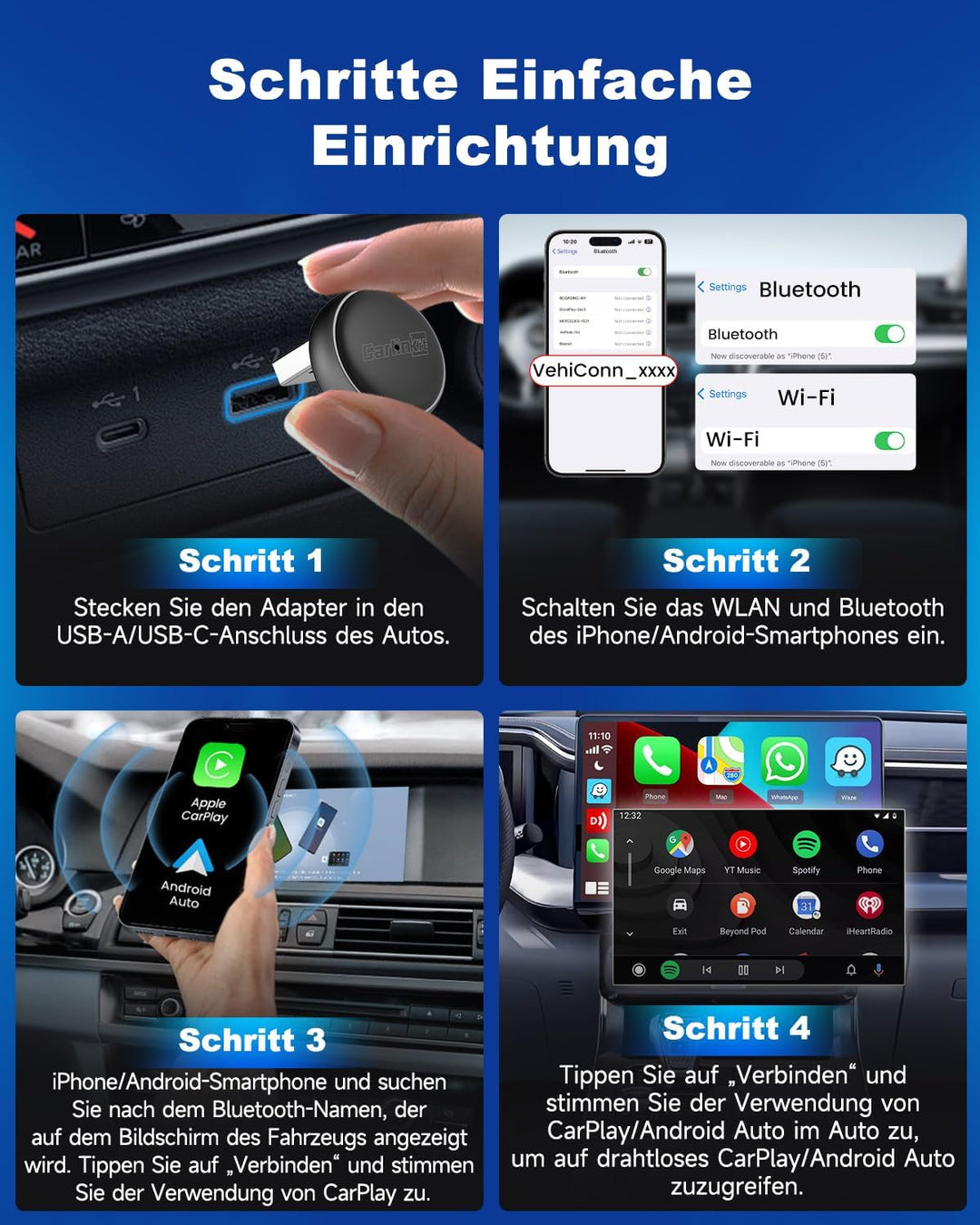 Carlinkit Wireless CarPlay & Android Auto Adapter – Mini Ultra 3, wandelt OEM-Kabelverbindung in kab