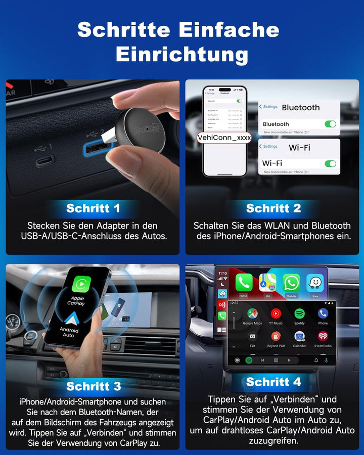 Carlinkit Wireless CarPlay & Android Auto Adapter – Mini Ultra 3, wandelt OEM-Kabelverbindung in kab