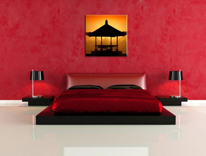 Pixxprint Pagode in Bali im Sonnenuntergang, Format: 70x70 auf Leinwand, 70x70