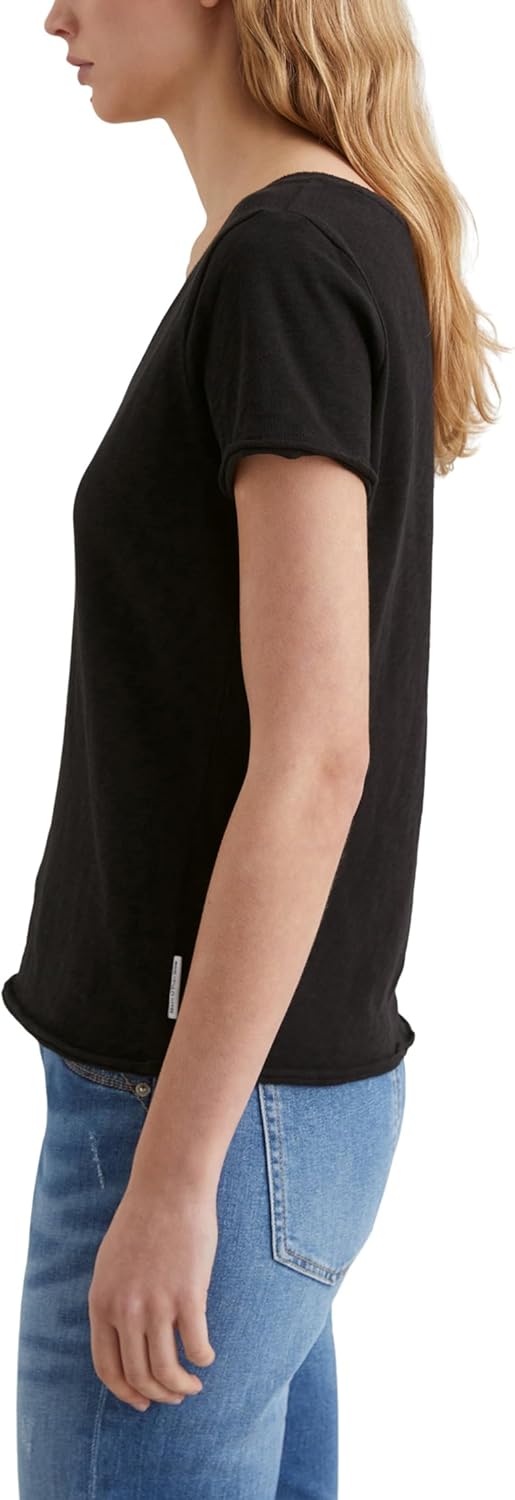 Marc O'Polo Denim Damen T-Shirt aus Bio-Baumwolle mit V-Ausschnitt XXS Schwarz, XXS Schwarz