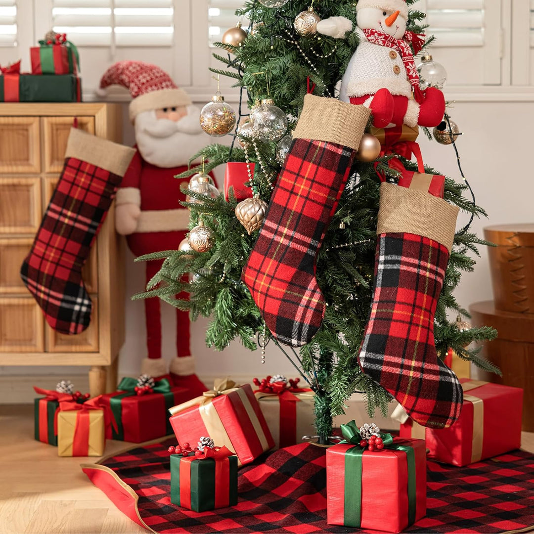 3 Stück Nikolausstrumpf mit Jute Cuff, Weihnachtssocken Kamin Weihnachtsbaum, 46cm gross Christmas S