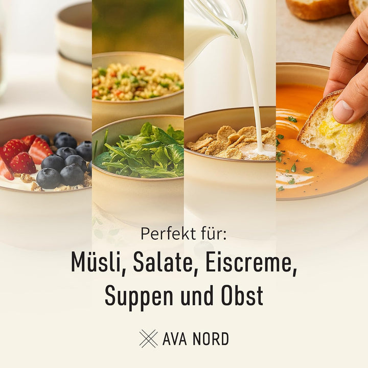 Ava Nord Steinzeug Keramik Müslischalen | 4er Set | 600ml | Salbeigrau | Bleifrei, Cadmiumfrei, Mikr