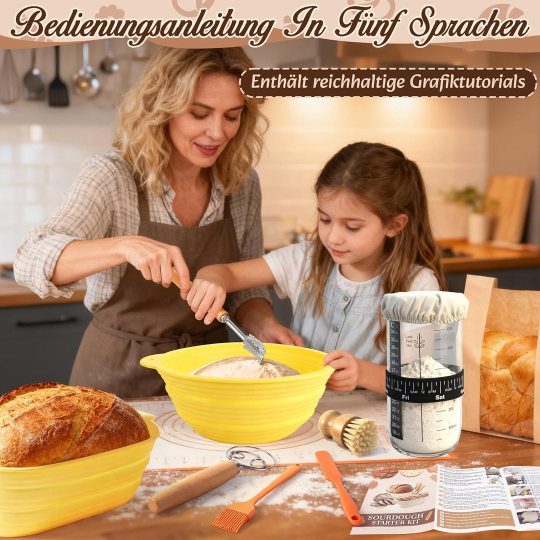 Gärkörbe für Brot, Gärkörbchen Sauerteig Set, 2 Silikon Gärkörbchen zum Brotbacken, Kit Brotbackzube