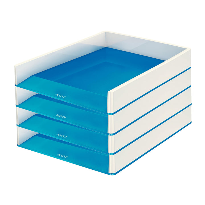 Leitz Briefkorb A4, 4er Pack, Zweifarbiges Design, Weiss/Blau, Duo Colour, WOW, 53611036 Weiss / Bla