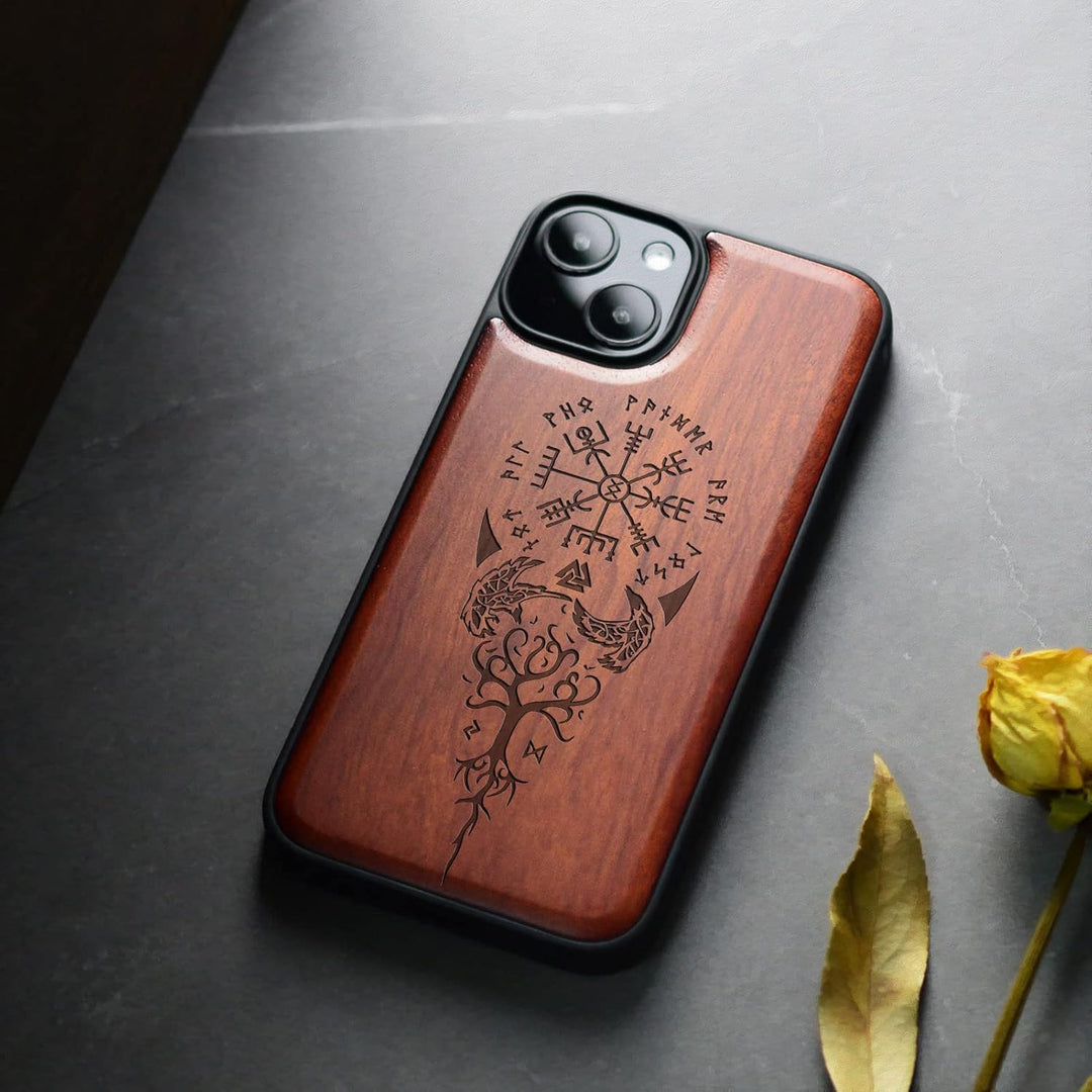 Carveit Magnetisch Hülle für iPhone 14 [Elegante Rosenholz] [Weich TPU Stossstange] Stossfeste Handy