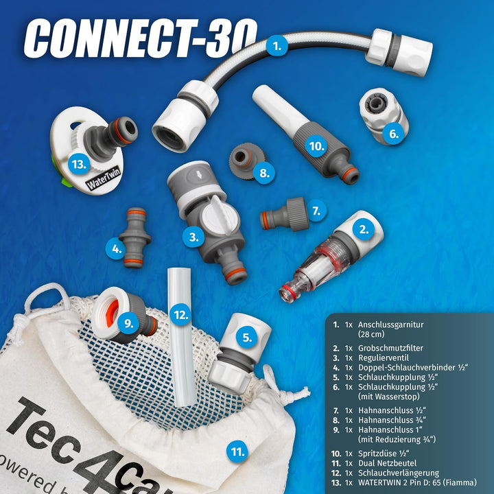 MaJoCompTec® CONNECT-30 Wohnmobil Wasser Tank Set| Caravan Einfüllstutzen Tankdeckel Zubehör (Anschl