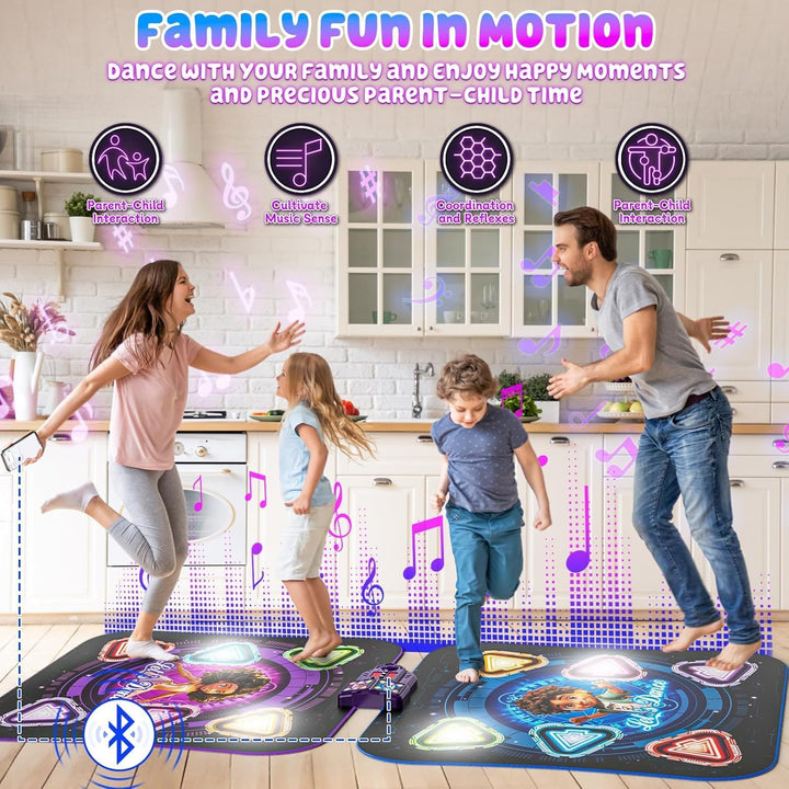 Tanzmatte für Kinder, 2025 2-Spieler & Wiederaufladbar Leucht Tanzmatte mit Bluetooth, Einzel und Do