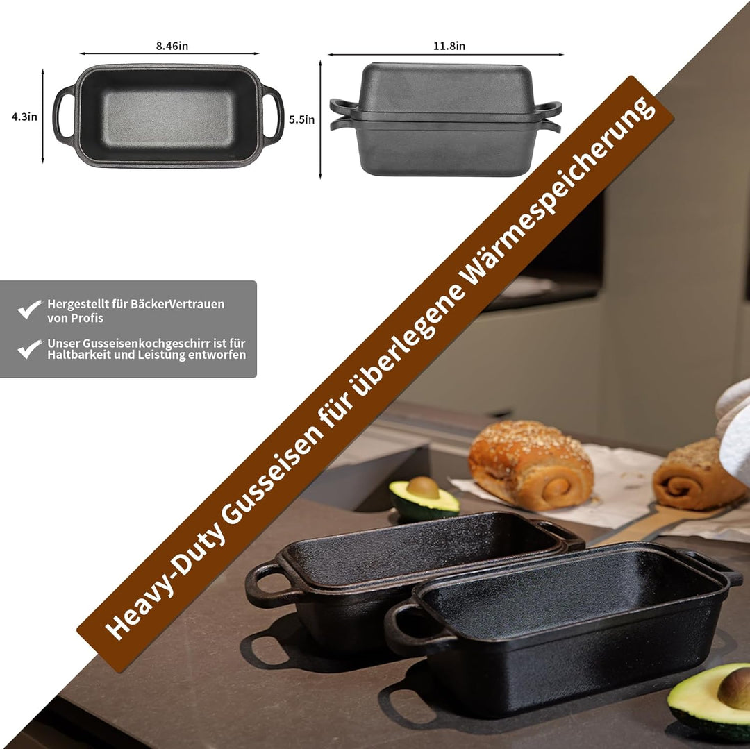 Gusseisen Brotbackform mit Deckel 22,96 cm × 12,78 cm, Bread Pans for Homemade Bread, Heavy Duty Loa