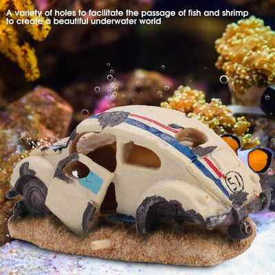 Pssopp Dauerhaftes Simulationsharz Auto Aquarium Dekorationen Simulation Beschädigter Autoschutz Aqu
