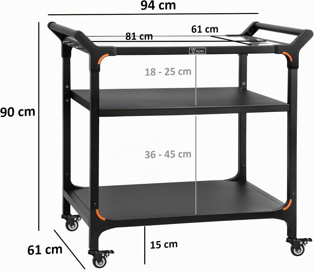 BBQ-Toro Grillwagen 94 x 61 x 90 cm | Schwarz | Grilltisch mit grosser Arbeitsfläche | Grill Beistel