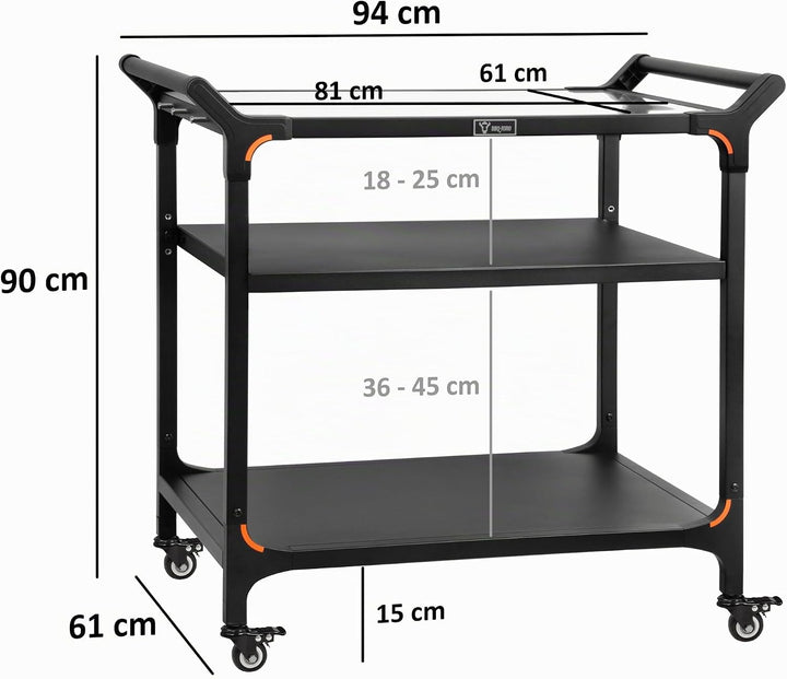BBQ-Toro Grillwagen 94 x 61 x 90 cm | Schwarz | Grilltisch mit grosser Arbeitsfläche | Grill Beistel