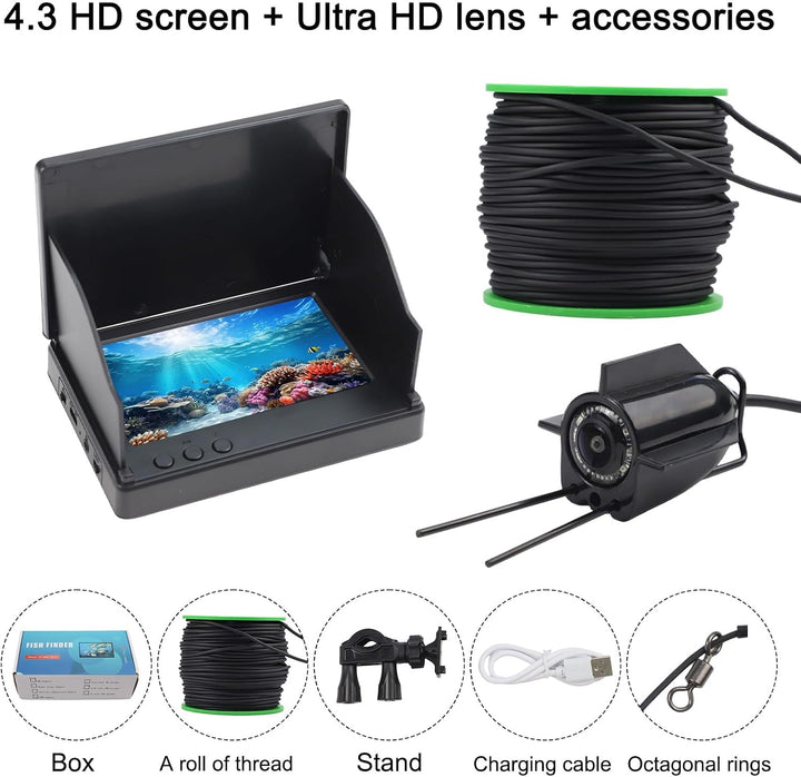 Fishfinder Unterwasser-Angelkamera, 220 ° Weitwinkel, Infrarot-Nachtsicht, wasserdicht, mit 10,9 cm