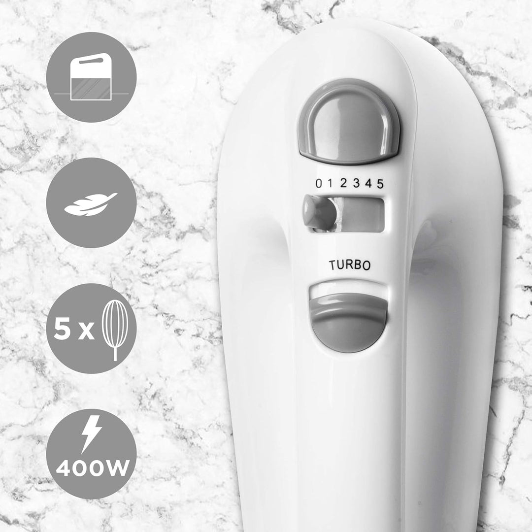 Duronic HM4 WE elektrischer Handmixer - 400 Watt - Aufbewahrungsbox - Turbofunktion - Edelstahl - 2