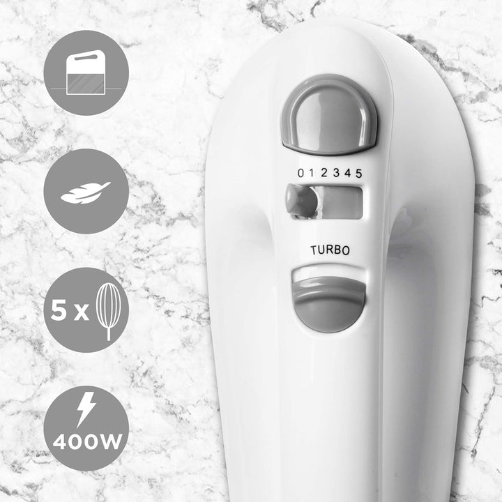 Duronic HM4 WE elektrischer Handmixer - 400 Watt - Aufbewahrungsbox - Turbofunktion - Edelstahl - 2