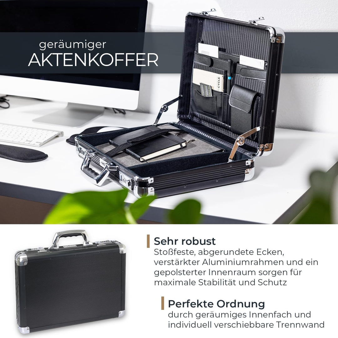 HMF 14651-02 Alu Aktenkoffer Herren, Zahlenschloss, 45 x 33 x 11 cm, schwarz