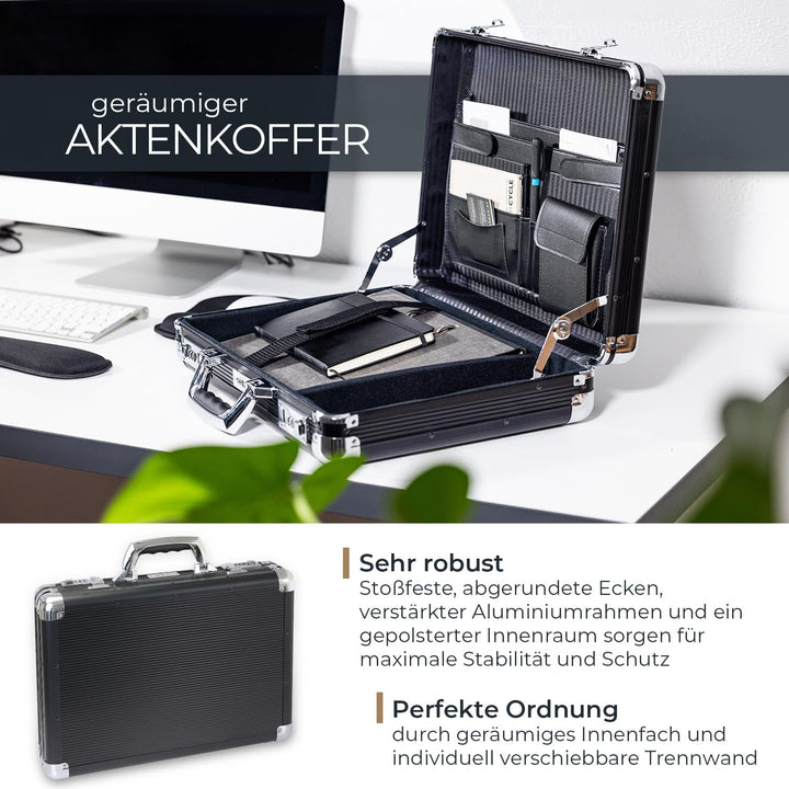 HMF 14651-02 Alu Aktenkoffer Herren, Zahlenschloss, 45 x 33 x 11 cm, schwarz