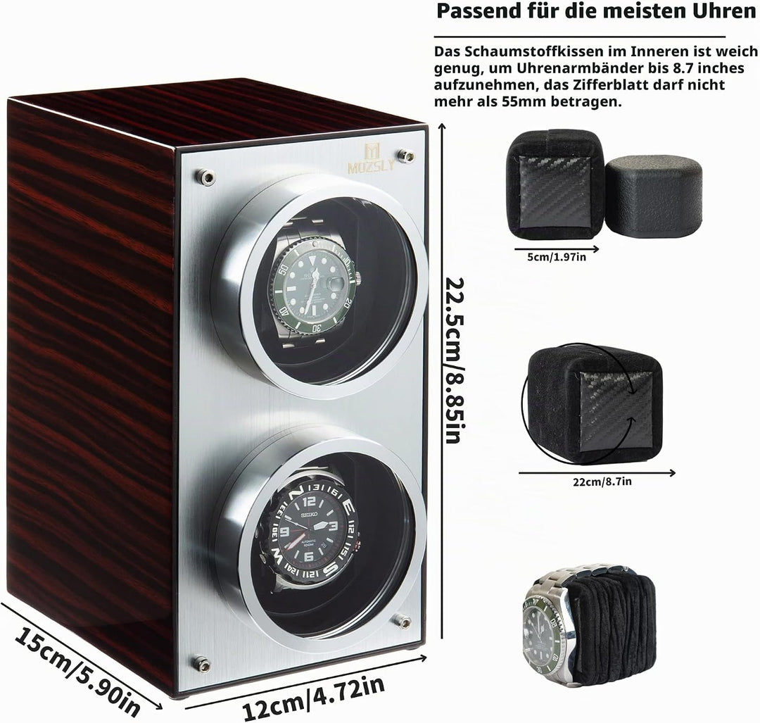 MOZSLY Doppel-Uhrenbeweger für Automatik-Uhren mit leisem Motor 12 Rotationsmodi Einstellung Klavier