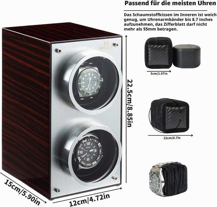 MOZSLY Doppel-Uhrenbeweger für Automatik-Uhren mit leisem Motor 12 Rotationsmodi Einstellung Klavier