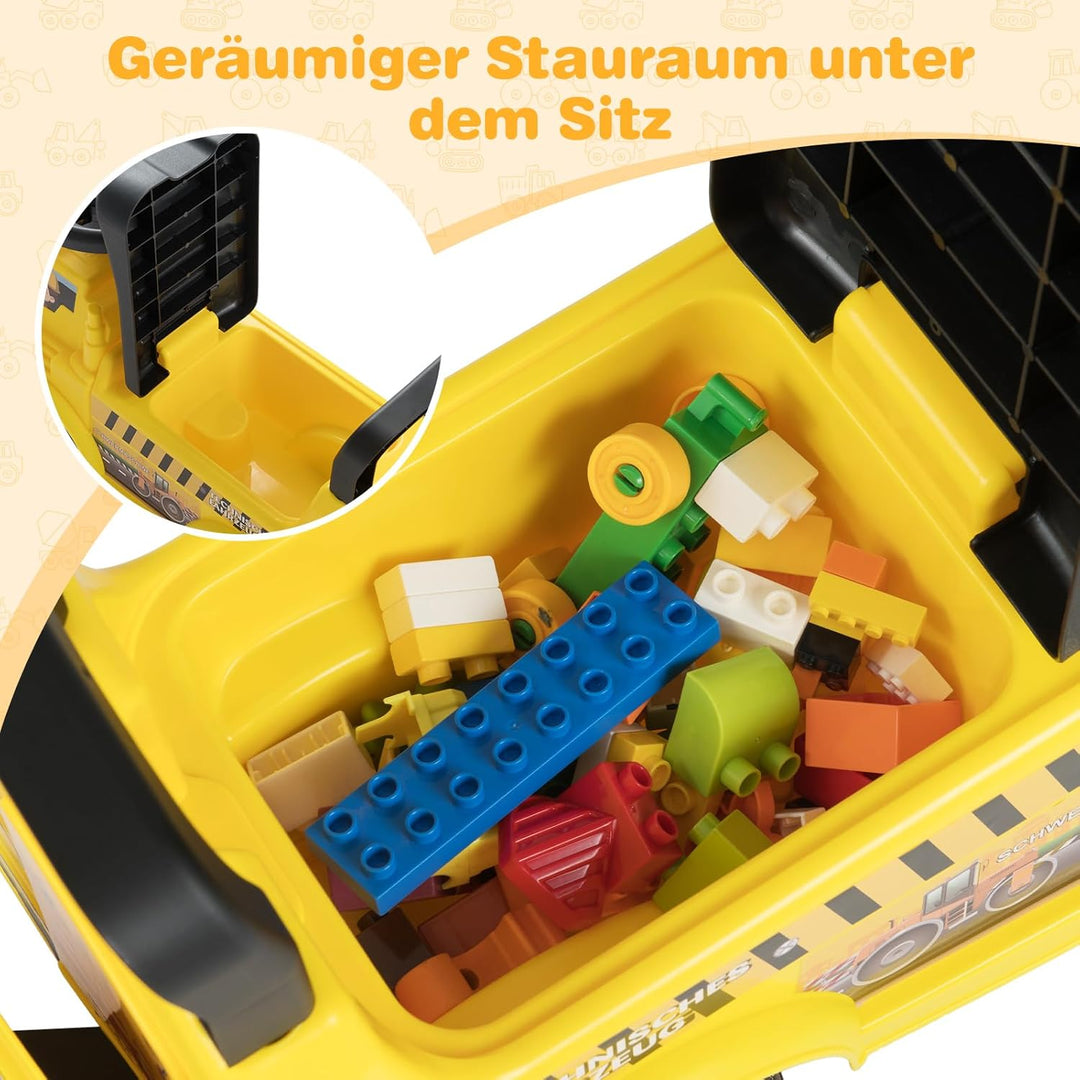 COSTWAY Sitzbagger mit Schaufel & abnehmbarem Anhänger, Kinderbagger mit Stauraum unter dem Sitz, Hu