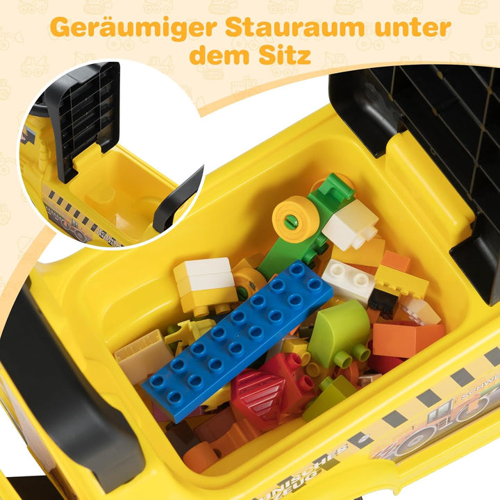 COSTWAY Sitzbagger mit Schaufel & abnehmbarem Anhänger, Kinderbagger mit Stauraum unter dem Sitz, Hu