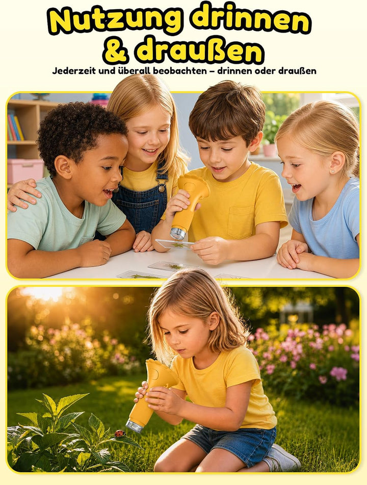 Mikroskop für Kinder, Digitales Taschenmikroskop mit 2,0" IPS-Bildschirm Lupe 200x Vergrösserung, 8