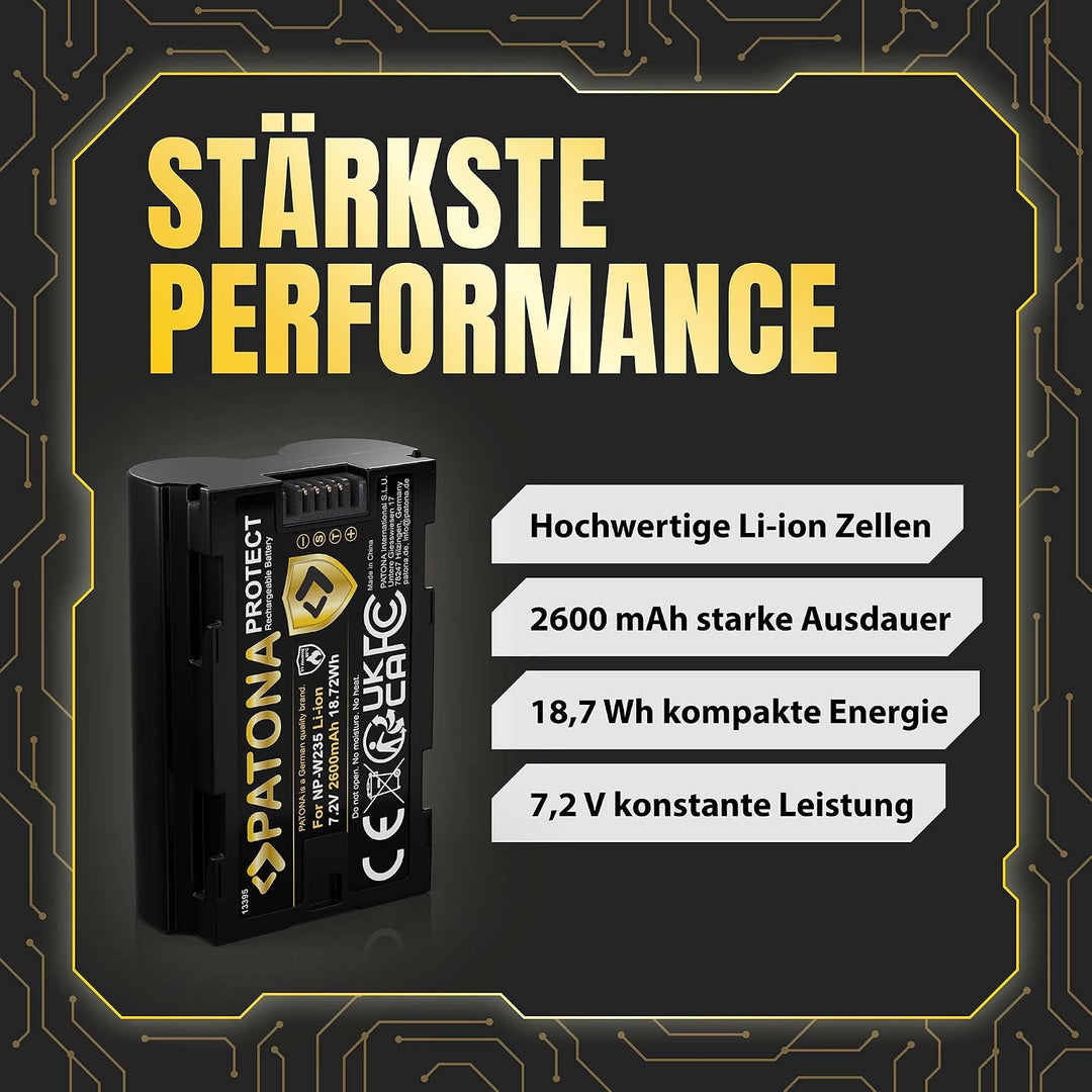 PATONA Protect V1 Akku NP-W235 (2400 mAh) mit NTC-Sensor und V1 Gehäuse - kompatibel mit Fuji Fujifi