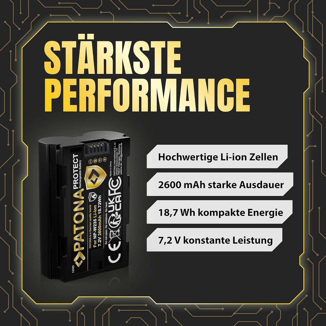 PATONA Protect V1 Akku NP-W235 (2400 mAh) mit NTC-Sensor und V1 Gehäuse - kompatibel mit Fuji Fujifi