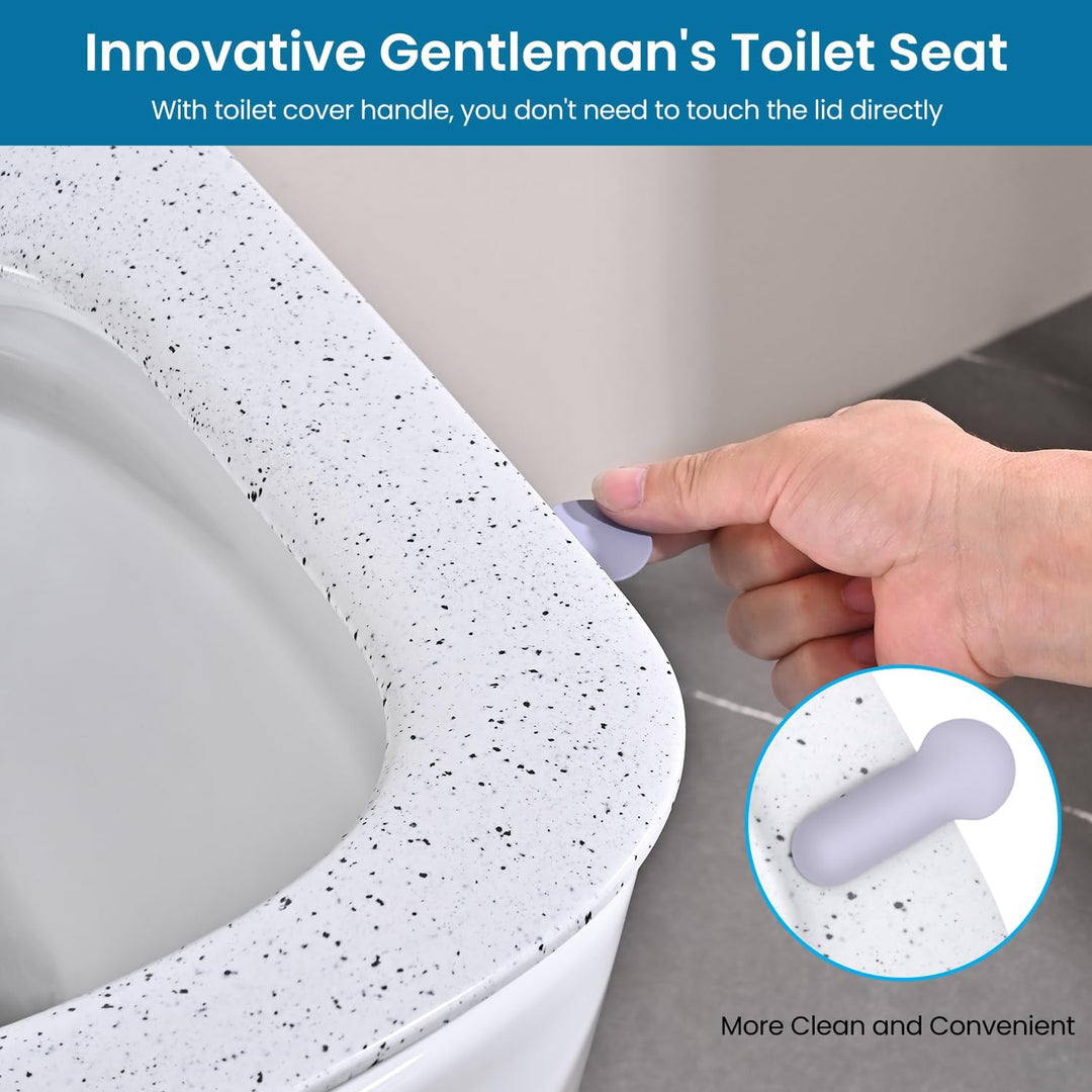WC Sitz mit Absenkautomatik, Toilettendeckel Eckig Form, Klodeckel Weiss Marmor, Klobrille Softclose