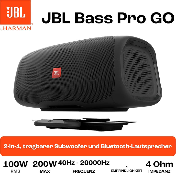 JBL BASSPRO Go - 2 in 1: Aktiv Subwoofer Auto und 200 Watt Bluetooth Party Lautsprecher in einem - E