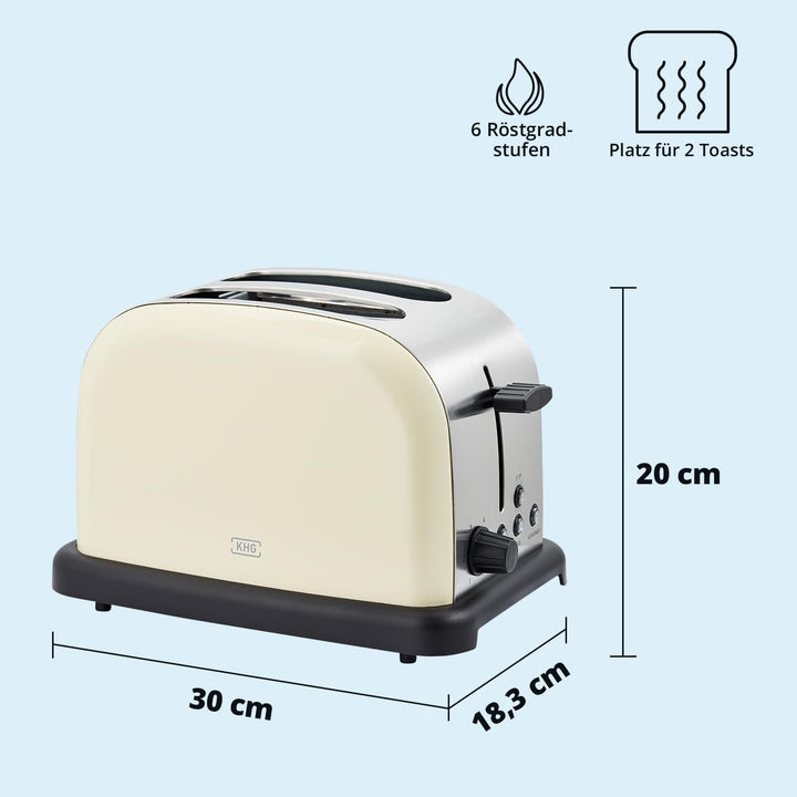 KHG Edelstahl Toaster mit Brötchenaufsatz, 2 Scheiben, 6 Bräunungsstufen mit Bräunungskontrolle, Krü