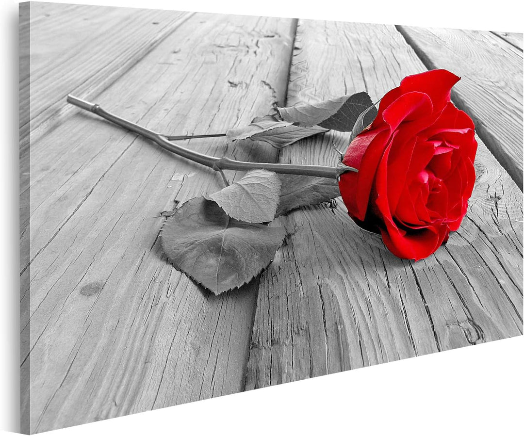 islandburner Bild auf Leinwand Rosen Rot Auf Holz Selektive Färbung Bilder Wandbilder Poster, 80L x