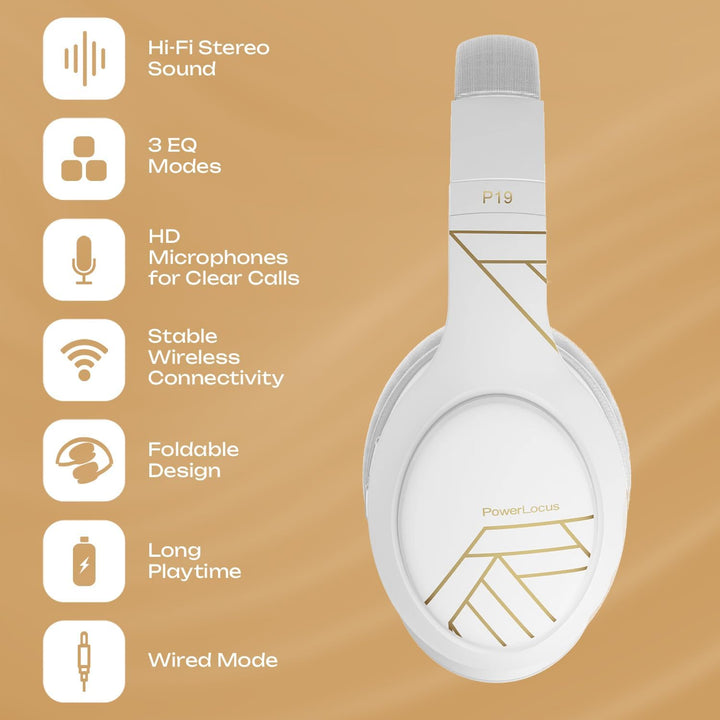 PowerLocus Bluetooth Kopfhörer Over Ear, Kopfhörer Kabellos mit 3-EQ modi, 60std. Spielzeit, Hi-Fi-S