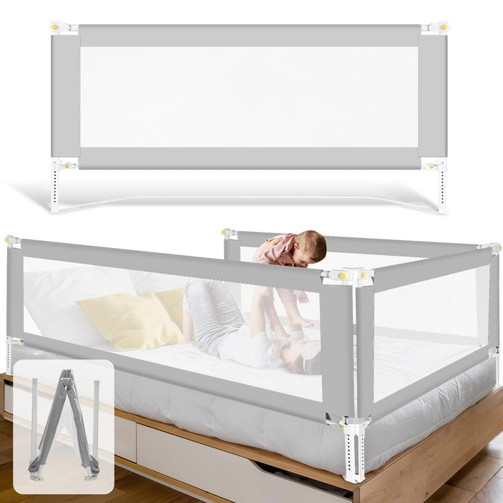 Fiqops Bettgitter Rausfallschutz 200cm Klappbar mit U-förmiger Basis, Bettschutzgitter Kinderbettgit