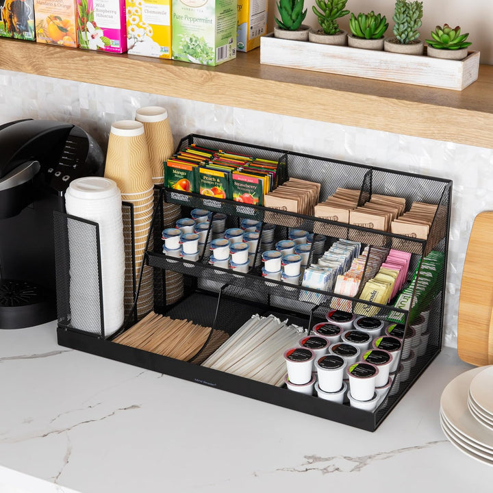 Mind Reader Network Collection, 14-Compartment Coffee Cup and Condiment Countertop Organizer, Metal