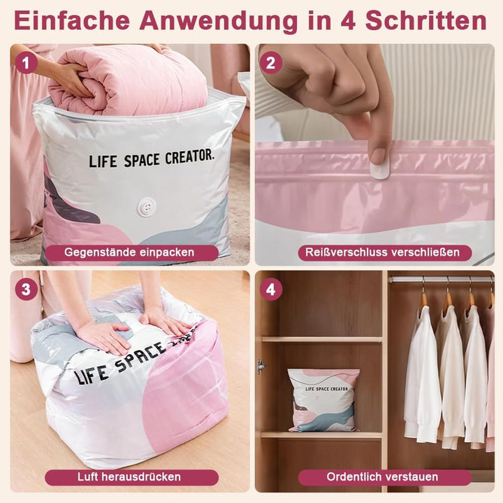 6er-Pack Vakuumbeutel ohne Pumpe, 3x 50x70x30cm + 3x 80x100x38cm, Vakuum Aufbewahrungsbeutel, platzs
