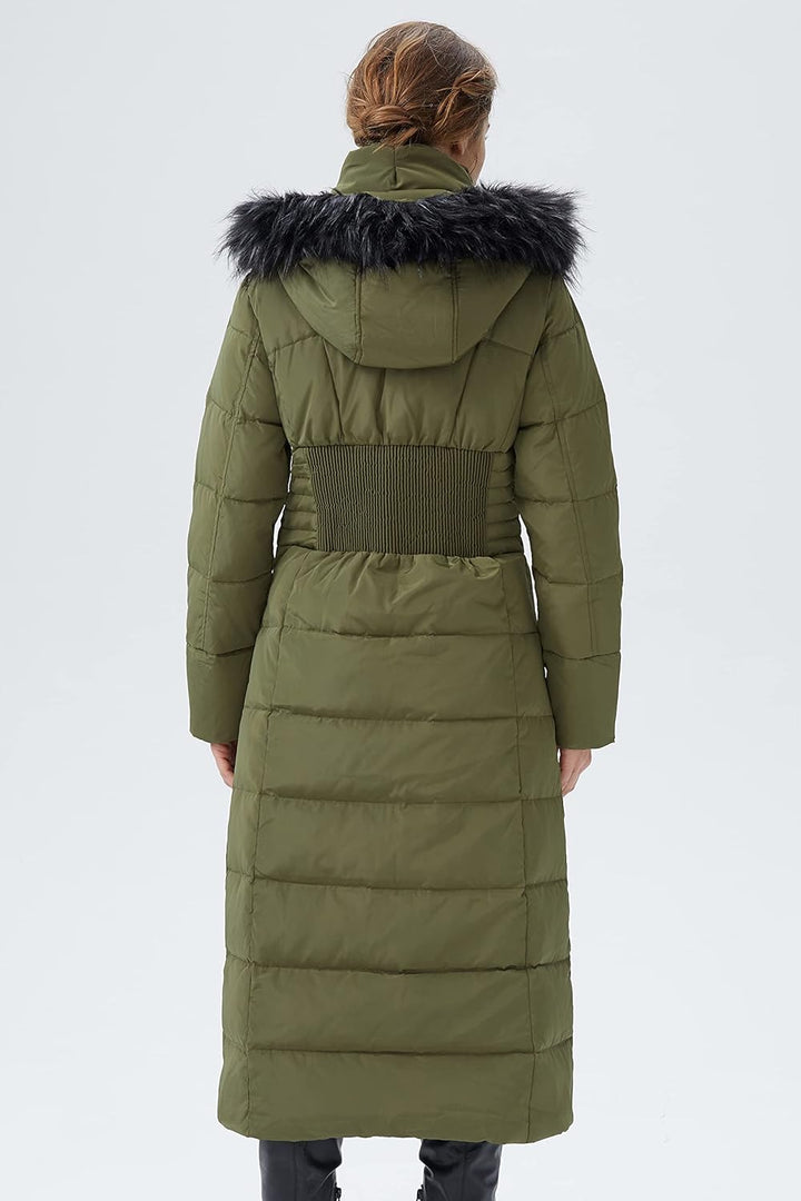 Orolay Damen Daunenmantel Lang Warm Winterjacke mit Kapuze Kunstpelz S Armeegrün, S Armeegrün