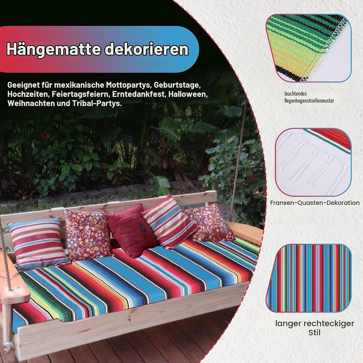 Mexikanische Decke, Sarape Picknick, Tischdecke, warme Decke, Yoga-Stange, 120 x 180 cm