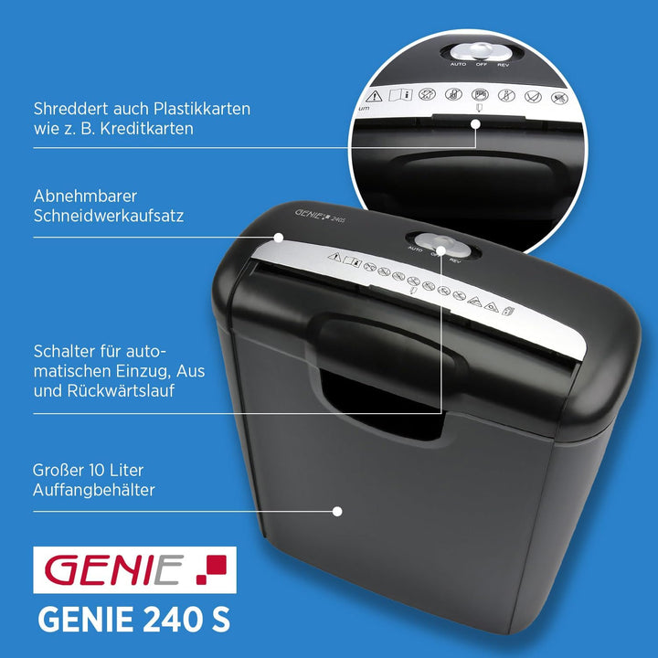 Genie 240S Profi Aktenvernichter Streifenschnitt | Aktenschredder bis zu 6 Blatt | Sicherheitsstufe