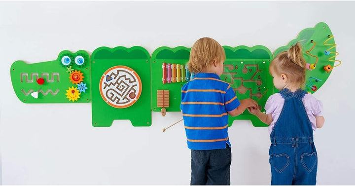 TikTakToo 97245 VIGA 50346 Krokodil-Wandspiel, 5-teilig, unterschiedliche Spielelemente, Motorik, Kl