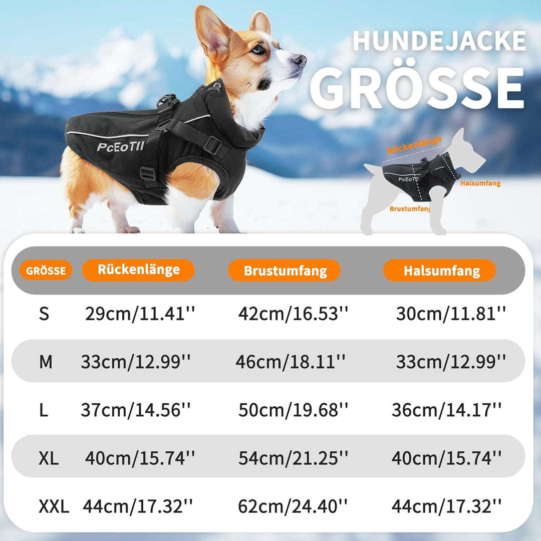PcEoTllar Wasserdichter Hundemantel für kleine Hunde, warme reflektierende Jacke mit Geschirr für de