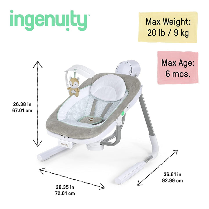 Ingenuity, AnyWay Sway Ray, tragbare Babyschaukel & Babywippe mit Vibrationen, Spielgoben, 16 Melodi
