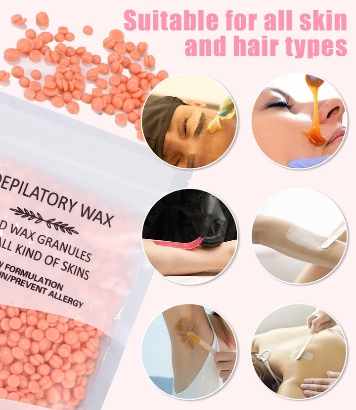 Wax Maschine Waxing Set Frauen,Wachs haarentfernung,Wachswärmermit 5 Packungen Waxing Perlen, 1 Sili