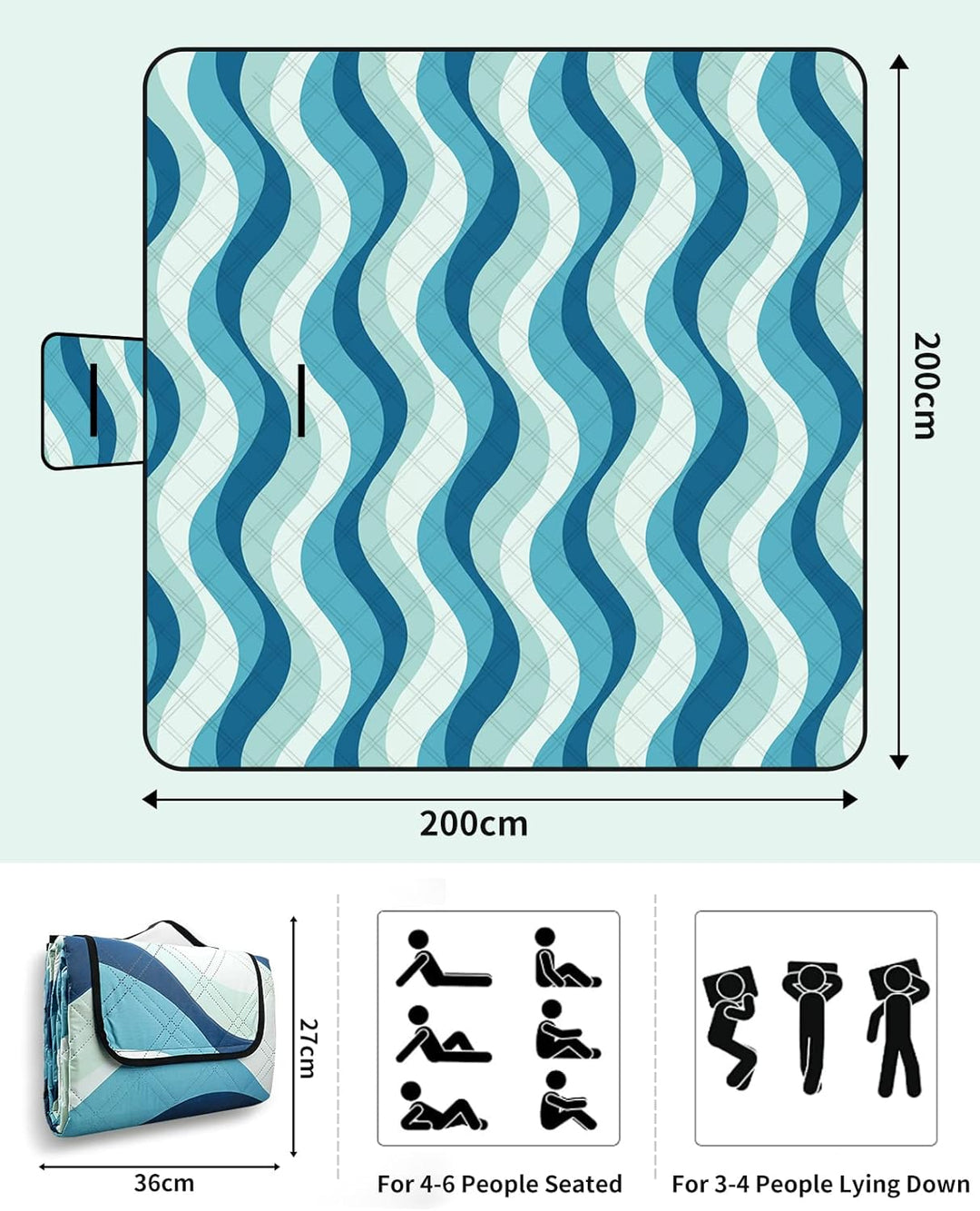 COVACURE Picknickdecke 200x200 cm XXL – Wasserdicht, Sandfrei & Waschbar – Isolierte Stranddecke für